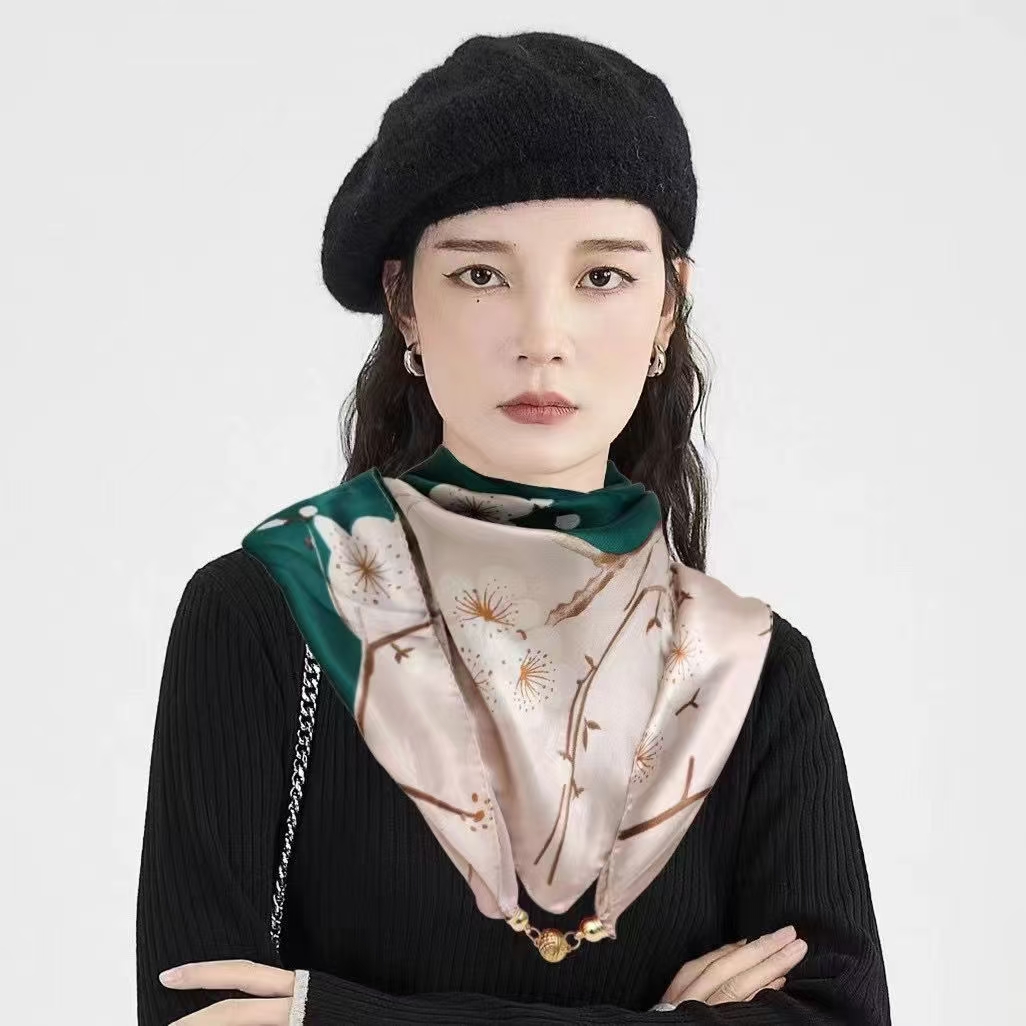 2024新款磁吸扣棉麻絲巾 女士護頸方巾 ins圍巾圍脖裝飾時尚百搭 三角巾